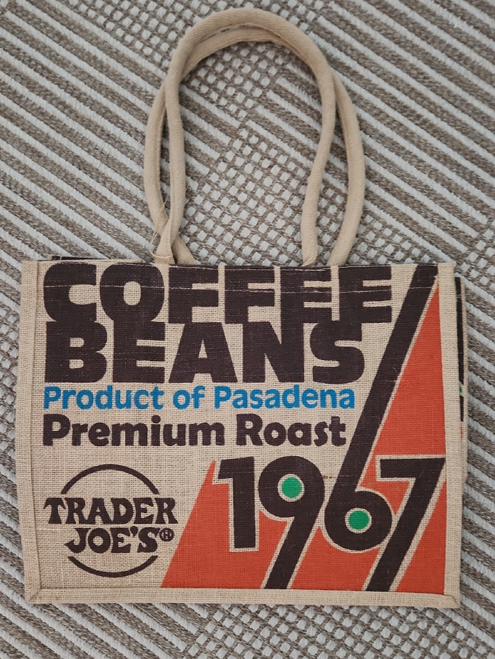 Trader Joe's Premium Roast Coffee Beans Jute Tote Bag - Beige & Orange